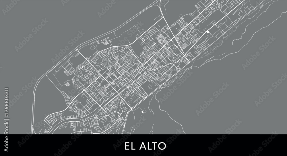 Detailed map of el alto city roads on grey background