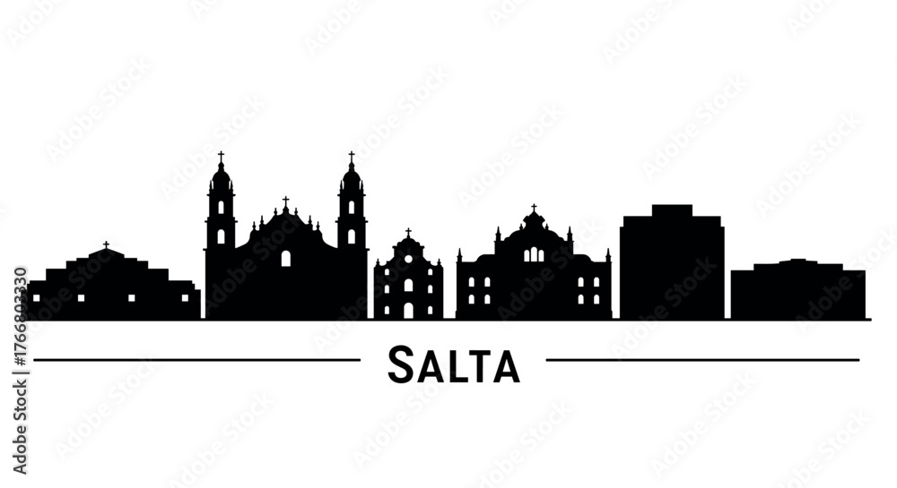 Fototapeta premium Silhouette of salta city skyline featuring historic landmarks