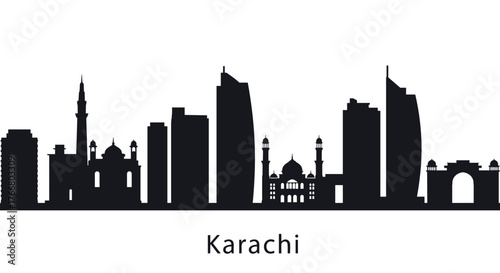 Karachi cityscape silhouette: iconic skyline in black and white