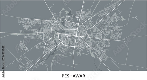 Monochrome city map of peshawar with detailed street layout