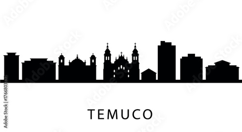 Temuco city skyline silhouette with iconic landmarks
