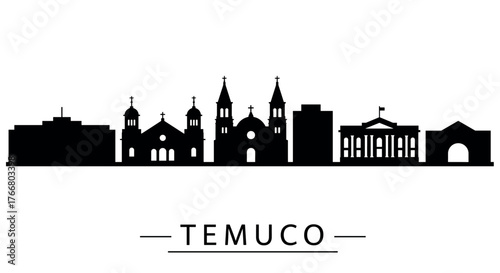 Temuco cityscape silhouette with iconic landmarks