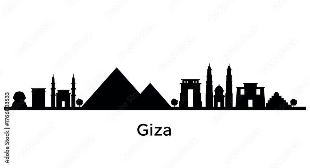 Fototapeta premium Giza skyline silhouette with pyramids and ancient architecture