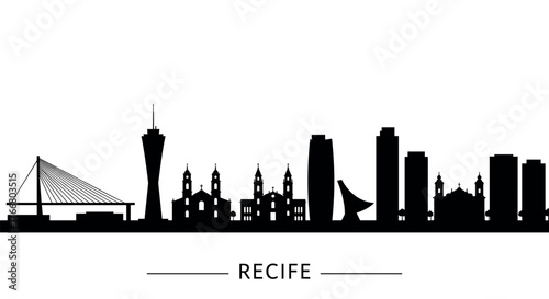 Recife city skyline silhouette featuring iconic landmarks