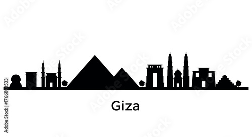 Giza skyline silhouette with pyramids and ancient architecture