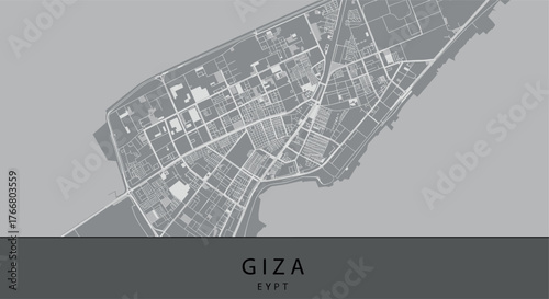 Detailed monochrome city map of giza in modern geometric design