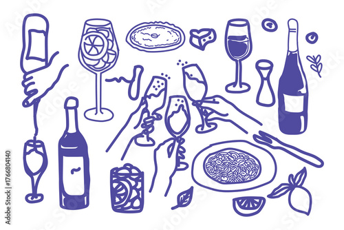 Set of hand drawn kitchen tools and utensils vector illustration