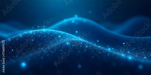 Abstract blue digital wave with glowing particles, smooth undulating surface, futuristic technology background, data visualization, and dynamic movement