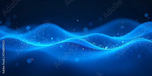 Abstract blue digital wave with glowing particles, smooth undulating surface, futuristic technology background, data visualization, and dynamic movement