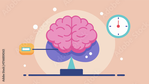 A brain struggling to concentrate while interacting with a fastpaced and challenging storytelling app highlighting the importance of balance and moderation when using these apps. Vector illustration