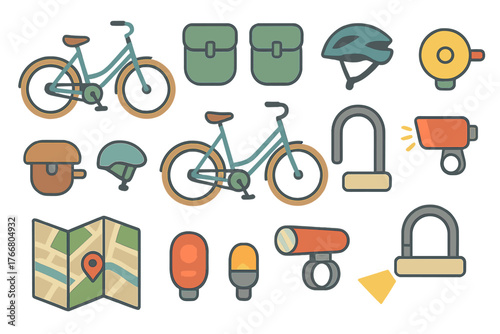 Essential cycling gear and accessories set for urban commuting and travel