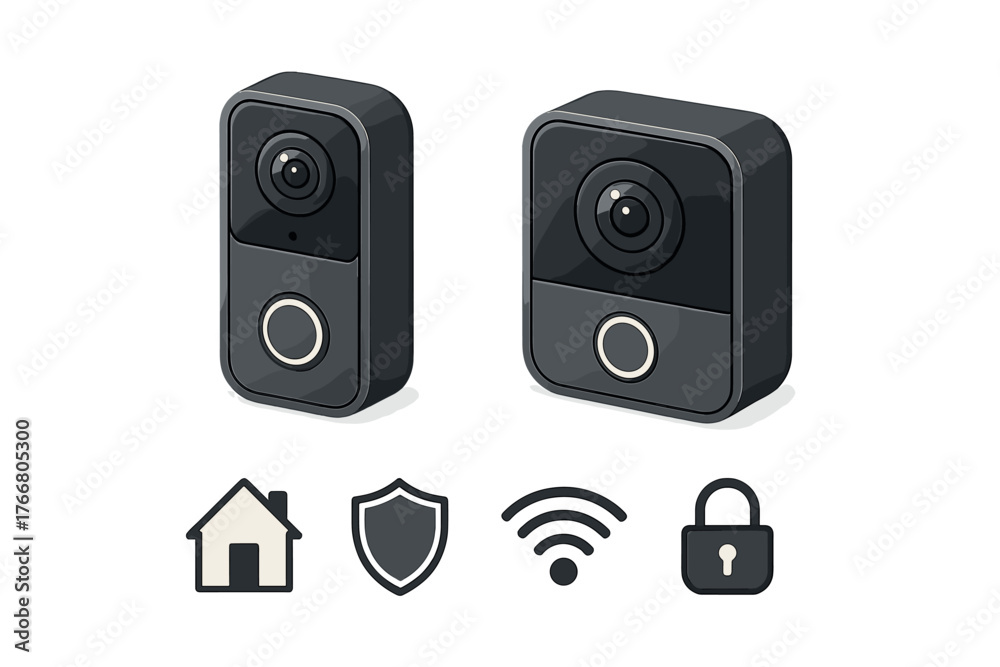 Obraz premium Modern smart home video doorbells with security, WiFi, and house icons