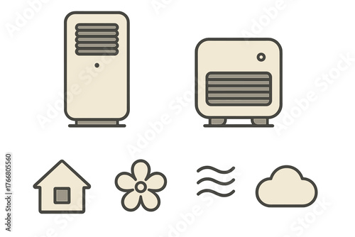 Minimalist symbols for home climate control, air conditioning, heating, and environment