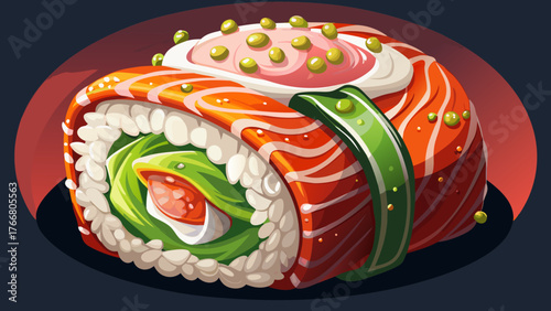 Very beautiful, delicious fresh sushi roll maki with tuna and mayonnaise, Japanese cuisine, gourmet seafood dish, elegant presentation, vibrant colors, and authentic culinary art with rich flavor.