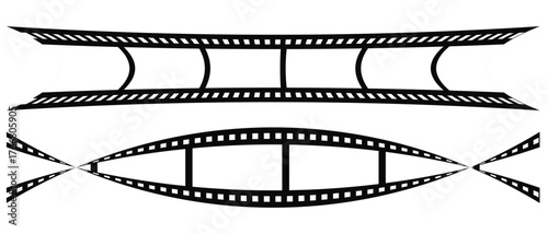 Photographic film in retro style, Film strip icon used for videography elements, cinema reel. Trendy editable camera roll effect design. Curved film strip. 