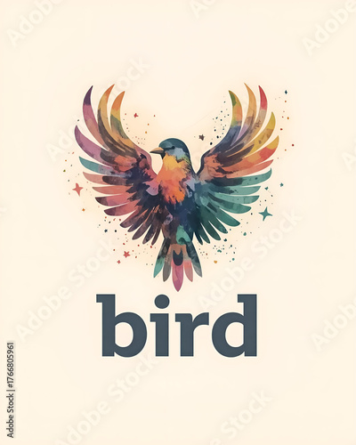 Colorful Bird Illustration on White Background
