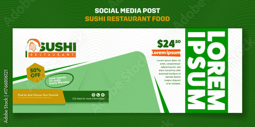 Landscape banner post template in green white background.