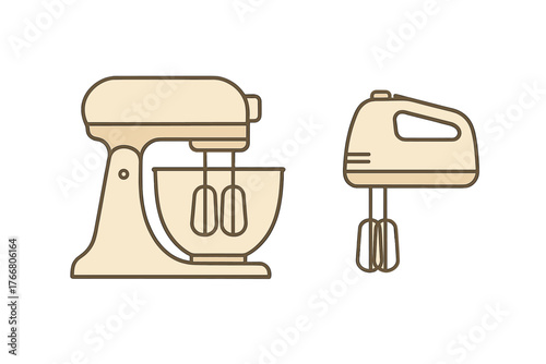 Essential kitchen appliances including a stand mixer and a handheld electric mixer for baking