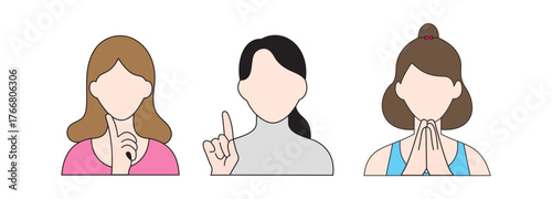 Sign Language Women Vector – Hand Gestures Communication Illustration Set