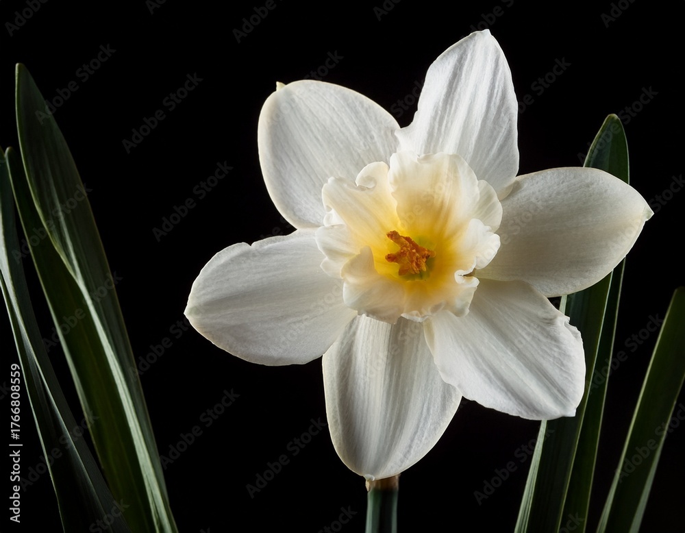 Fototapeta premium a banner showing a single white daffodil on black background