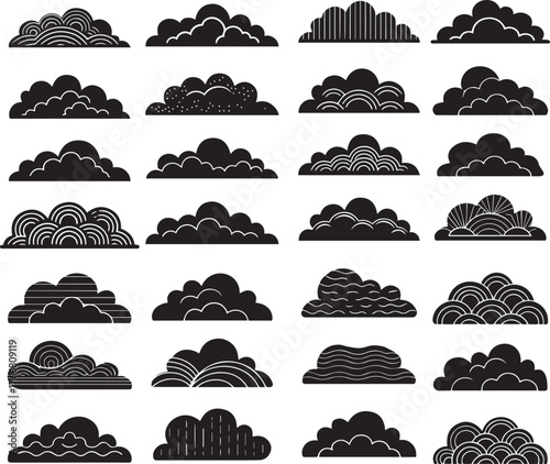 black and white cloud icons