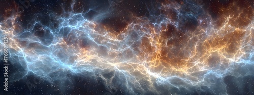 Abstract Cosmic Sky with Silver, Purple, and Blue Lights Background- Banner