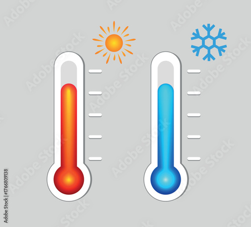 Thermometer Icon Set - Hot and Cold Temperature Vector for Weather and Climate Design.