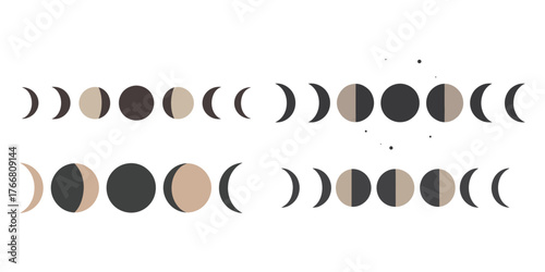 Complete Moon Phases Cycle Lunar Stages Astronomy Illustration Decorative Graphic