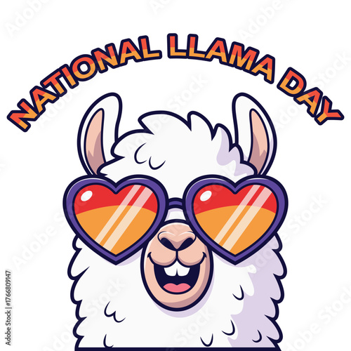 Happy Llama Wearing Stylized Heart Sunglasses - National Llama Day Graphic