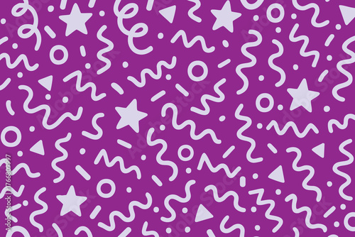 Playful abstract pattern with doodle shapes and confetti elements. fun seamless background for party, celebration, kids design, wrapping paper, festive décor, and creative projects