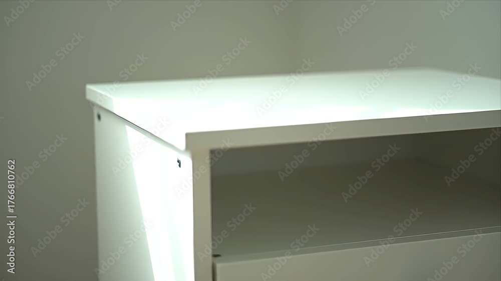 custom made wallpaper toronto digitalClose Up of Sleek White Modern Minimalist Nightstand or Side Table with Open Storage Shelf and Drawer Ideal for Contemporary Home Interior Design