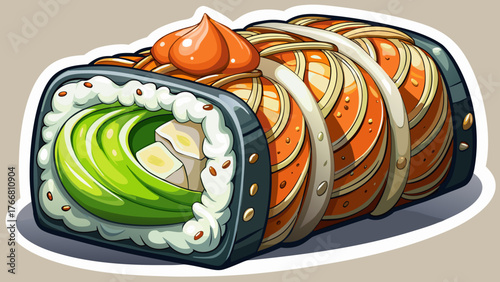 Very beautiful, delicious fresh sushi roll Philadelphia cheese with cucumber and escolar, Japanese cuisine, gourmet seafood dish, creamy texture, elegant presentation, and authentic Asian dining exper