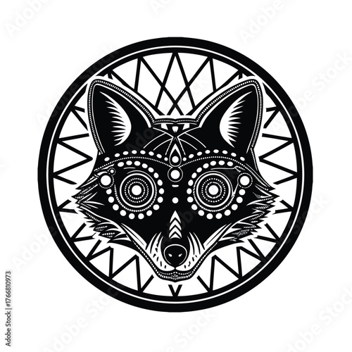 Ornamental Fox Head Vector Graphic with Geometric Patterns for T-Shirt Design