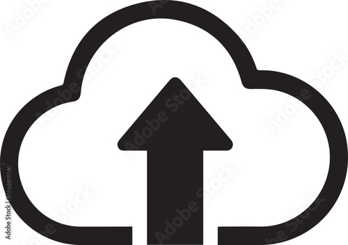 Minimal Black Cloud Upload Icon Vector | Flat Design, Transparent Background