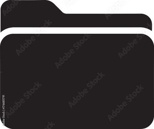 black vector icon of a closed folder with top tab, minimal flat style, white background
