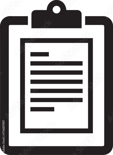 Black Clipboard with Paper Icon | Minimal Flat Vector Design on White Background | Transparent PNG for Office, Task, and Note Concepts