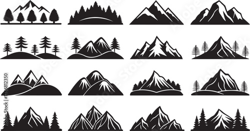 Collection of Mountain and Forest Silhouettes