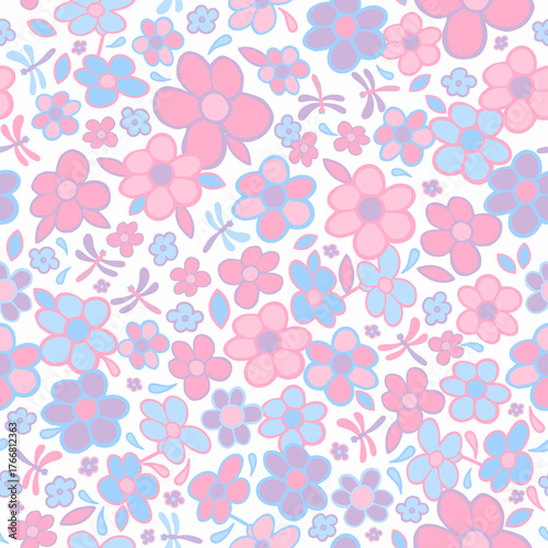 seamless floral pattern with pink flowers for decorative design