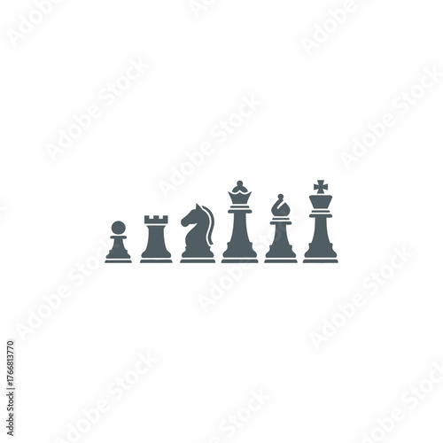 Minimalist vector icons of chess pieces lined up, representing business strategy, power hierarchy, and intellectual competition