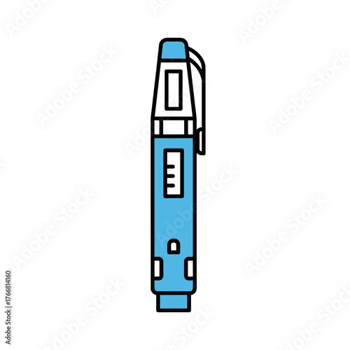 Insulin pen icon in blue color for diabetes management on transparent background