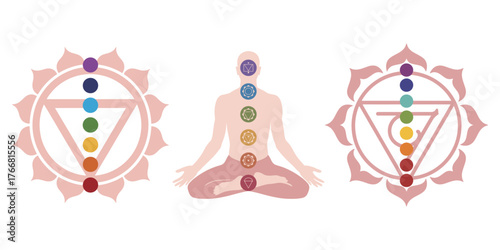 Seven Chakras System Illustration for Meditation Spiritual Energy Healing Concept