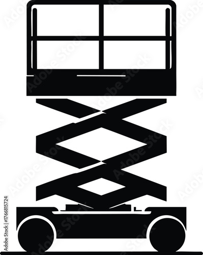 Construction Equipment Scissor Lift Machine silhouette vector Illustration isolated on a white background