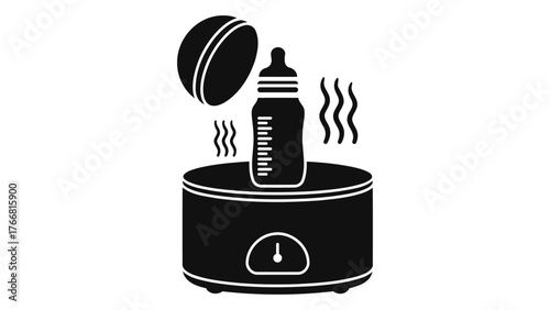Baby bottle warmer icon on device for heating baby food and milk bottles
