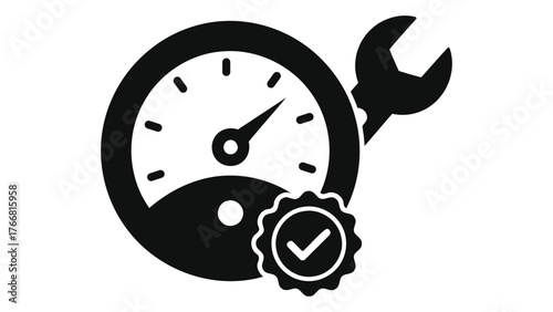 Gauge with wrench icon on, representing repair, maintenance, and performance optimization for vehicles