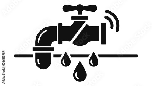 Leaky faucet icon on, representing water waste and plumbing problems with dripping water
