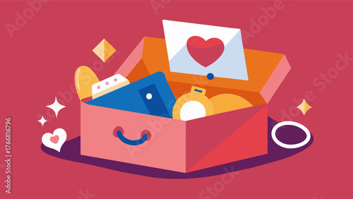 A box filled with love letters jewelry and mementos from a significant other holding precious memories of a persons romantic relationships.. Vector illustration