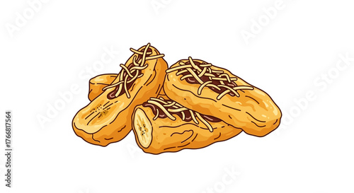 Illustration of Delicious Banana Cakes with Cheese and Chocolate, Perfect for a Sweet Treat!