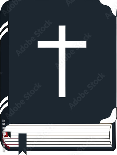 Illustration of a closed bible with a cross on the cover over beige background