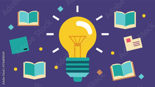 A bright lightbulb surrounded by a collage of photos representing the brightness of memories preserved in a book.. Vector illustration