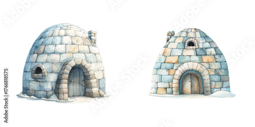 igloos house watercolor vector illustration